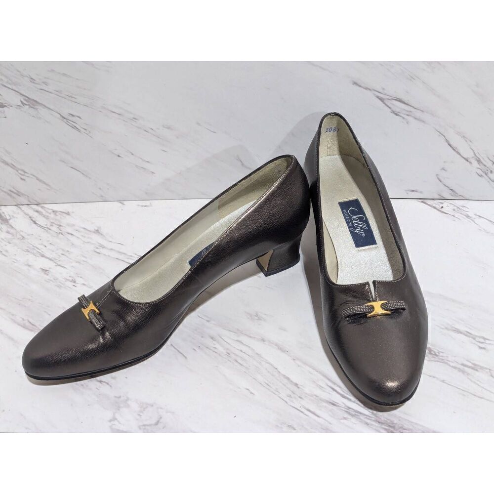 Selby Women's Bronze Leather Almond Toe Slip On Pump 1 3/4" Heels Size 9